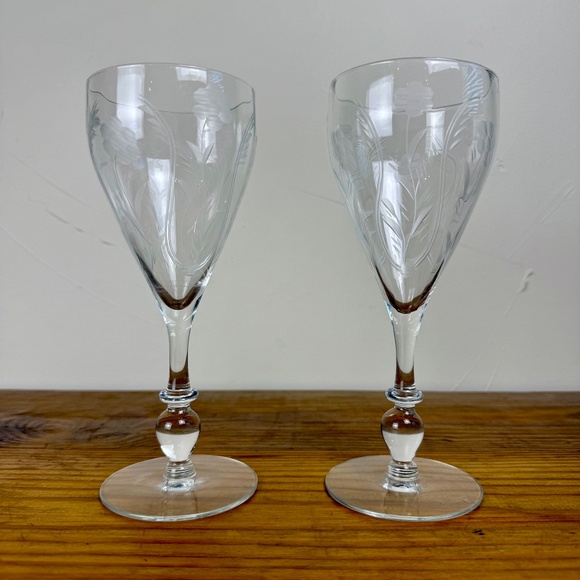Vintage Etched Crystal Wine Glasses | Floral Cut Stemware | Set of 2 - Picture 11 of 11
